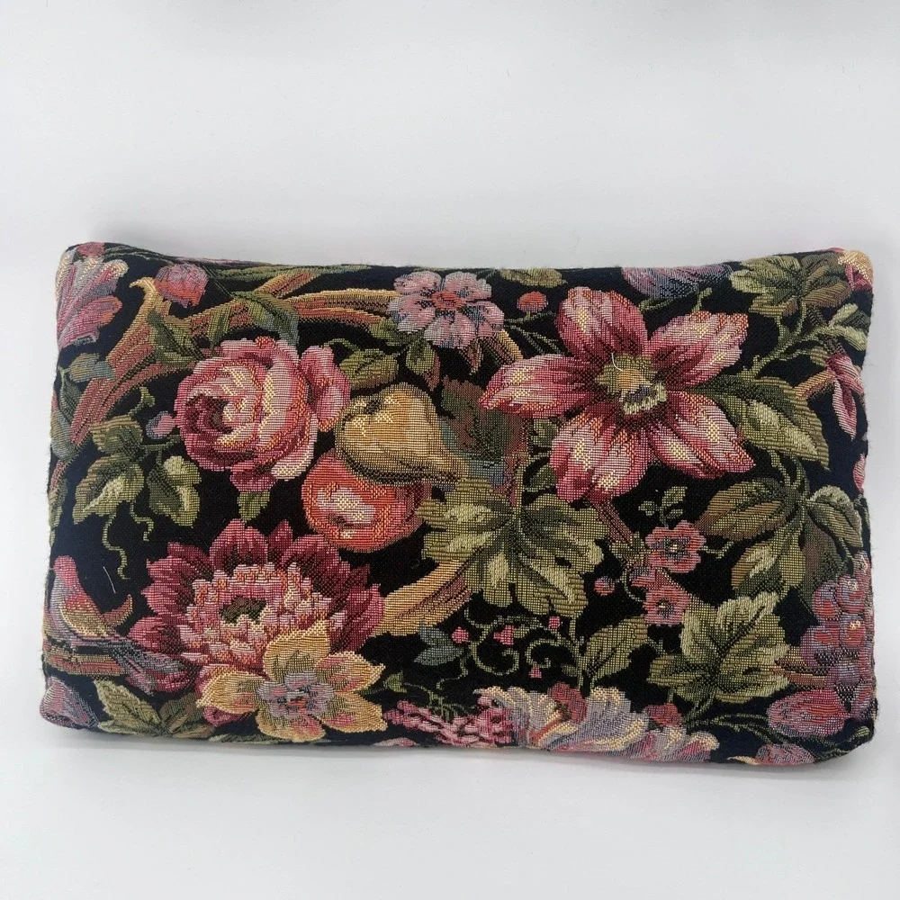 Tapestry Throw Pillows SET of 2 Black Floral Bird Dark Whimsy Boho Cottage‎ Core